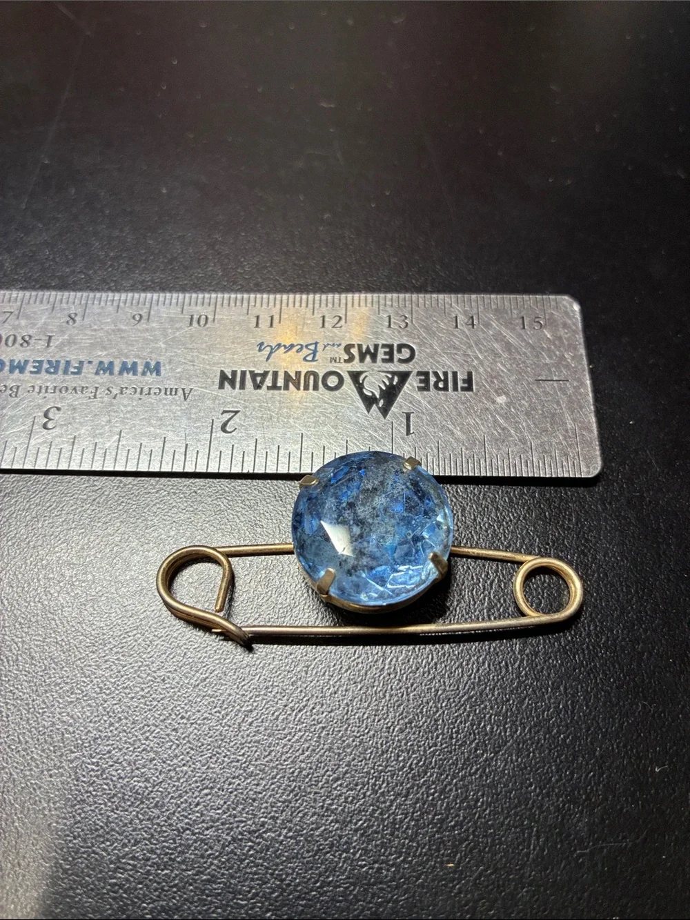 Vintage Blue Glass Stone safety Pin Brooch